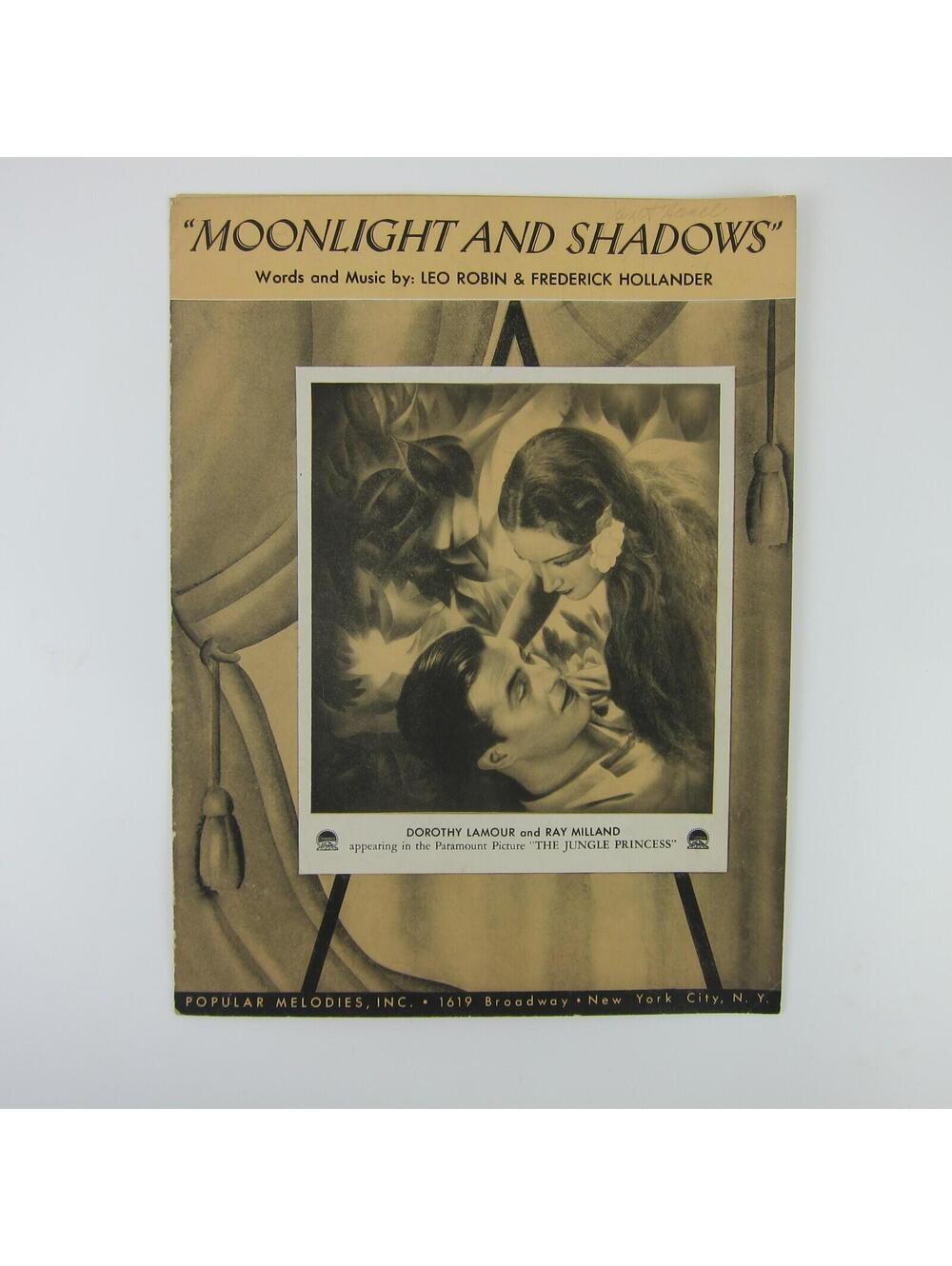 Sheet Music Moonlight & Shadows Jungle Princess Dorothy Lamour Ray Milland 1936